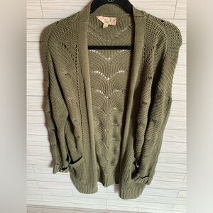 Pink republic Olive Green Open Knit Women's Sweater cardigan